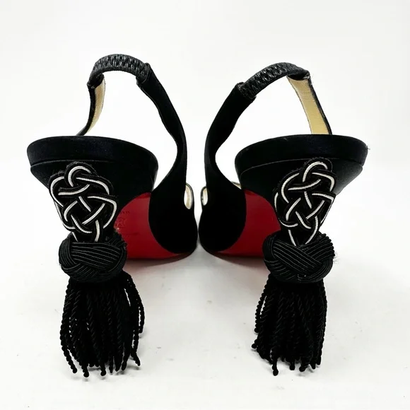 Christian Louboutin Yoyo Satin Tassel Slingback Pumps Size 37 - Picture 4 of 10